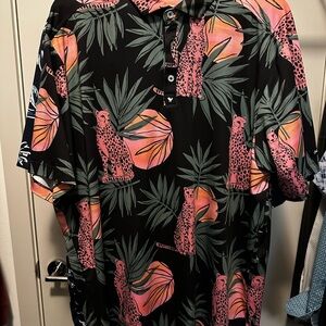 Bad Birdie Tropical Pink and Green Polo